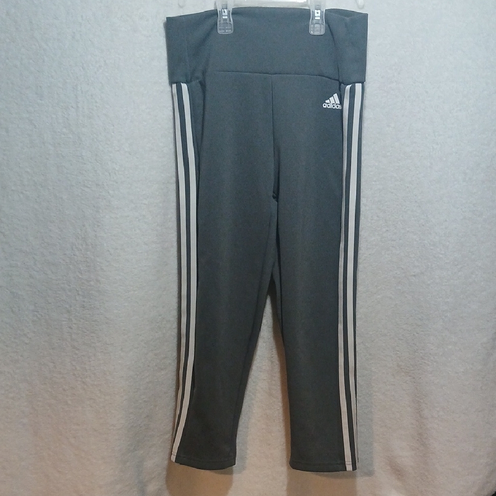 adidas Charcoal Gray Leggings with White Side Stripes